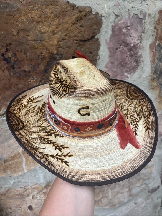 Charlie 1 Horse Accessories - New Charlie 1 horse Hand burned hat Sz 7 1/8